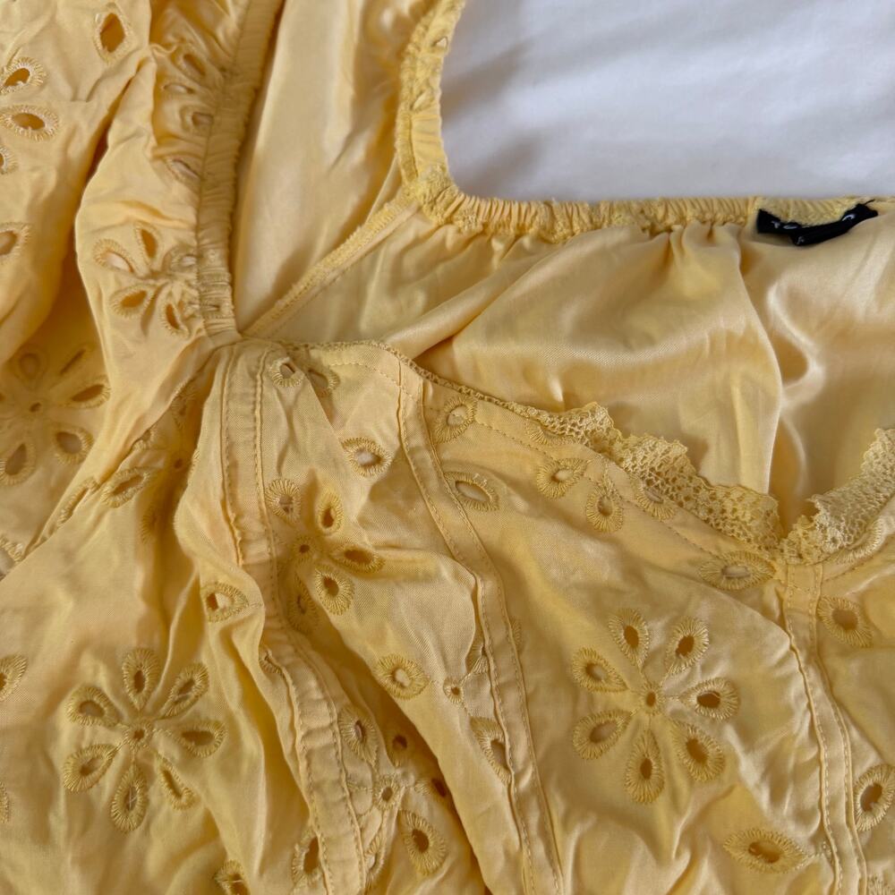 Torrid Yellow Floral Eyelet Babydoll Blouse Plus Size 6X Cottagecore Whimsy - Picture 3 of 9